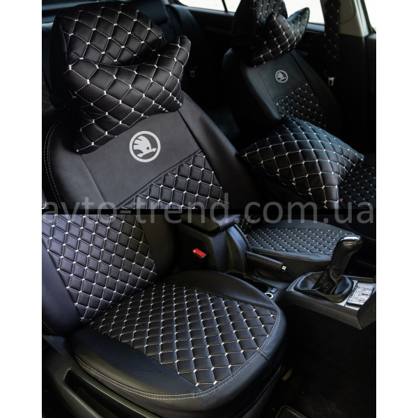 Чохли Аригона Ромби для Skoda чорні (1+1)